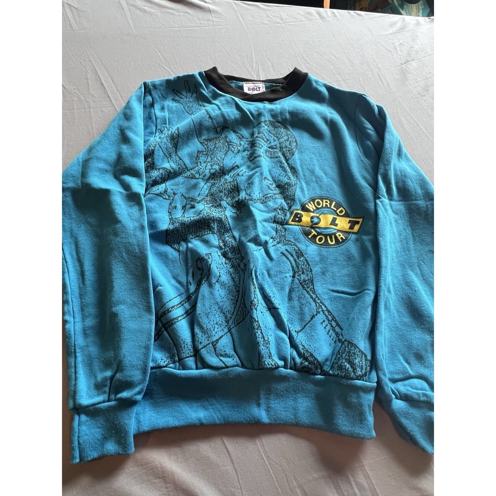 Vintage Bolt World Bolt Tour Kids Sweatshirt Made in USA Blue size Large Footbal